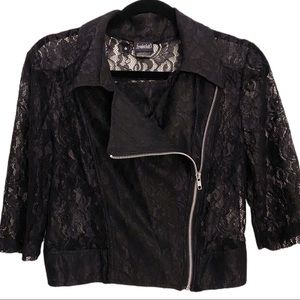 FREDRICK’S OF HOLLYWOOD Black Lace Zip Moto Jacket